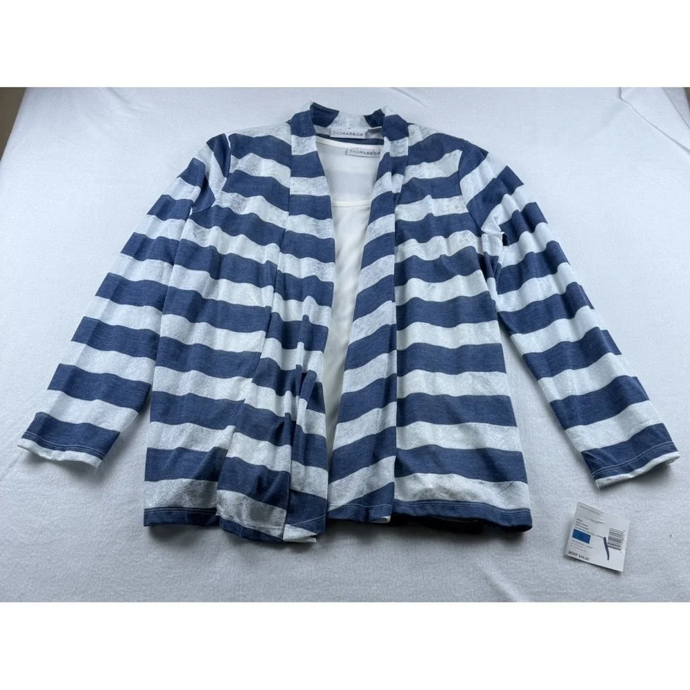 Sag Harbor Open Front Nautical Cardigan With Matching Tank Layer Set NWT Size XL